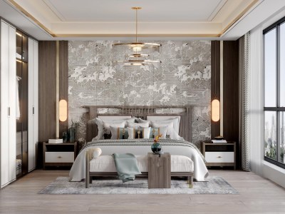 新中式家居卧室3D模型下载